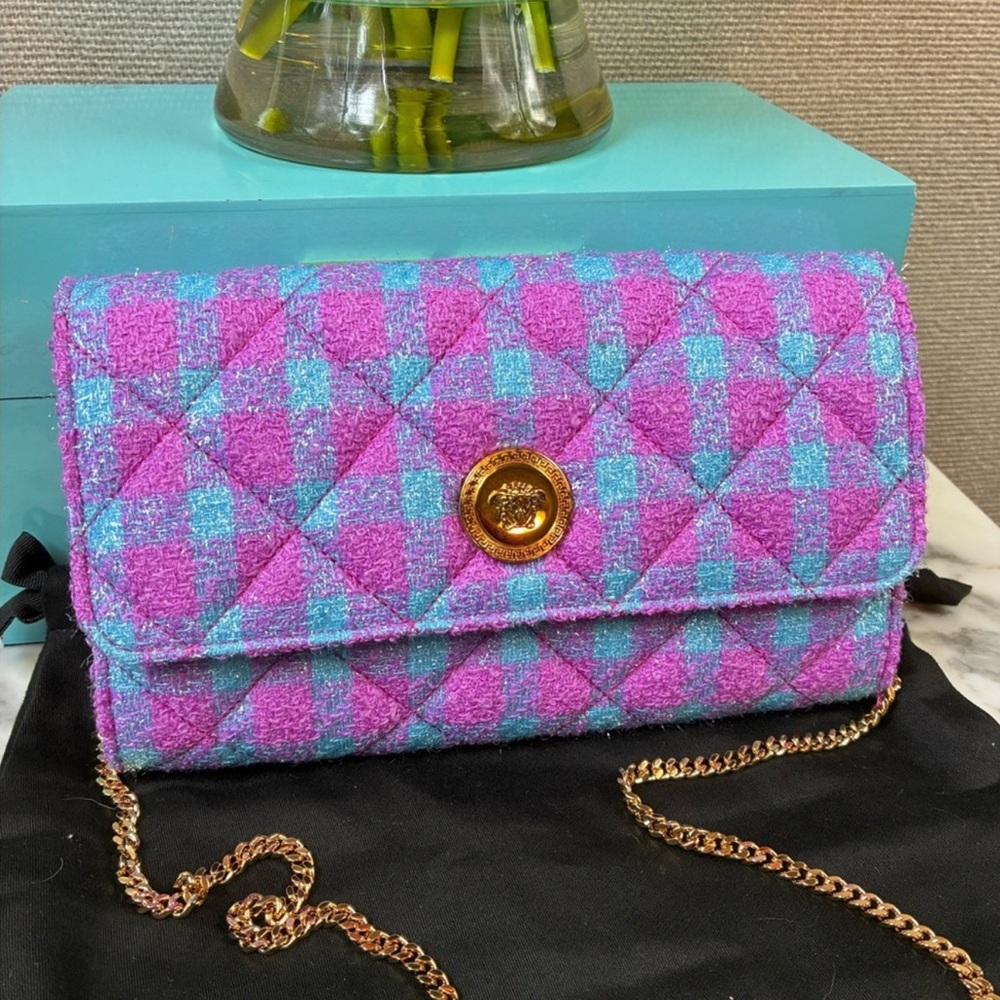 Versace La Medusa Bouclé Quilted Tweed Clutch Wallet on Chain - Picture 2 of 11